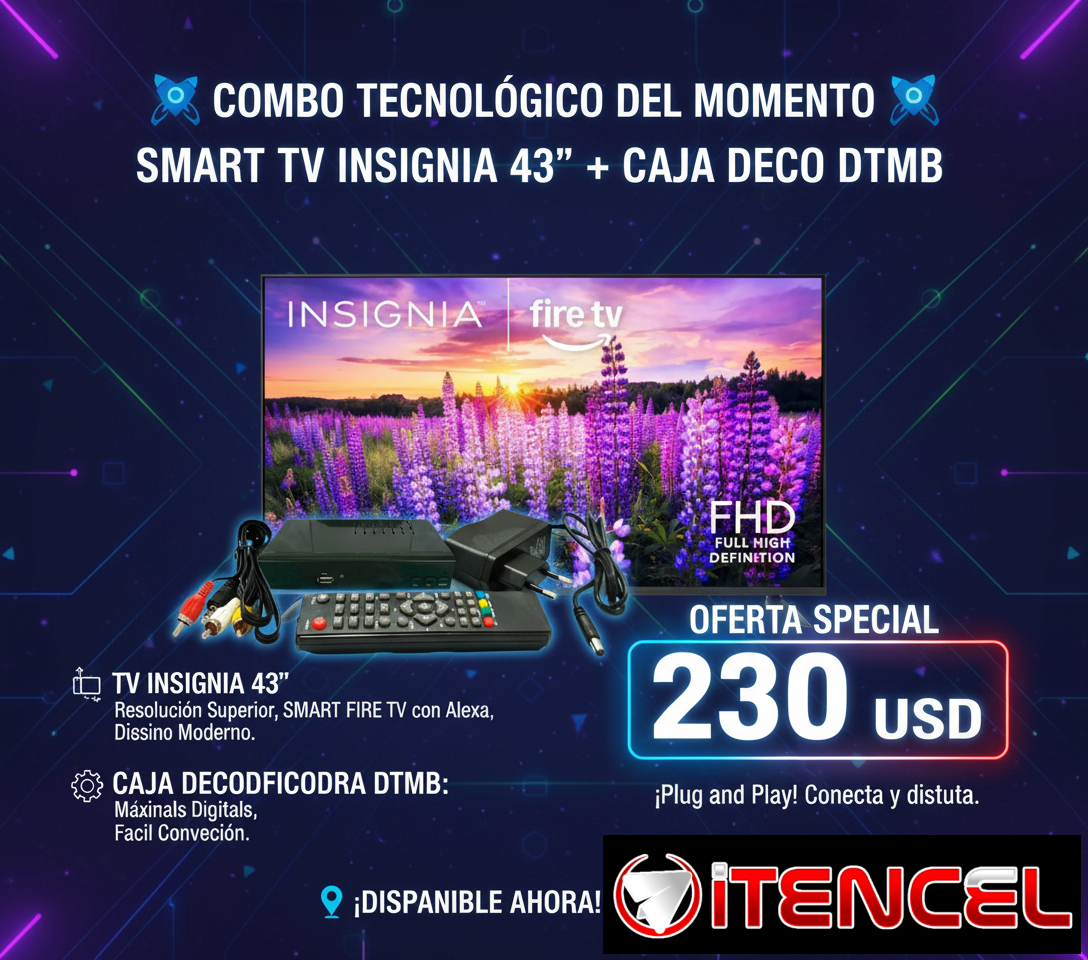 Combo Smart TV 43′ Insignia + Caja decodificadora DTMB Alta Definición