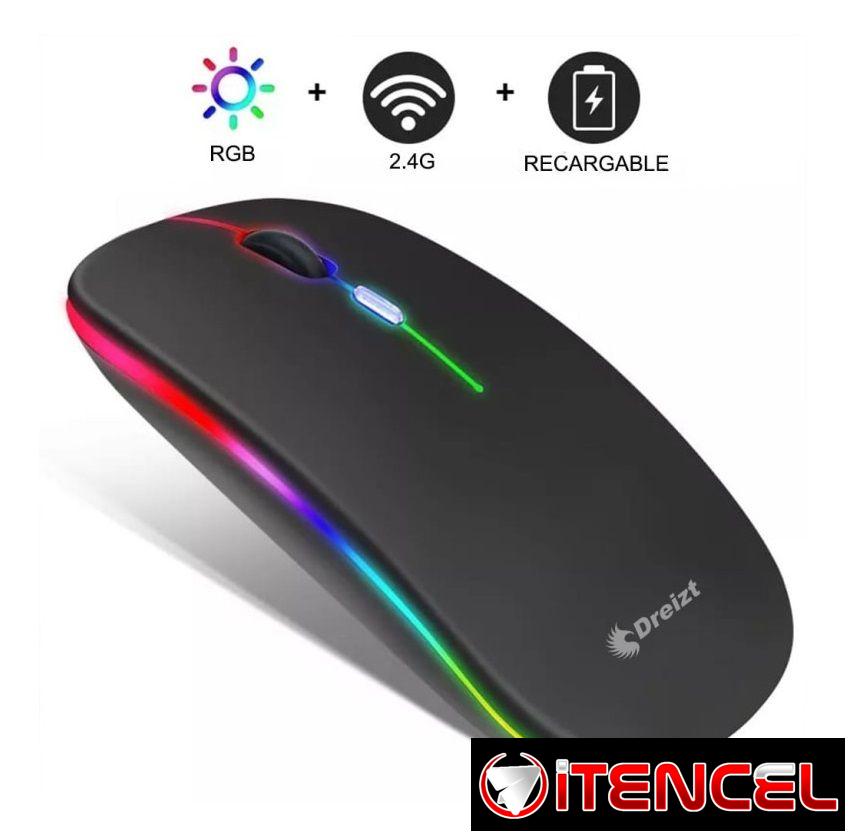 Mouse Inalámbrico 1Hora + Pila y Recargable RGB con diseño ergonómico y sensibilidad de 1600DPI