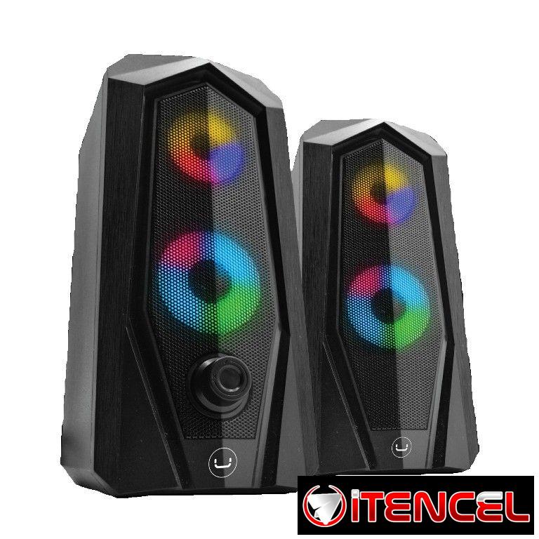 Bocinas RGB para PC con control de volumen y salida Jack 3.5mm y USB