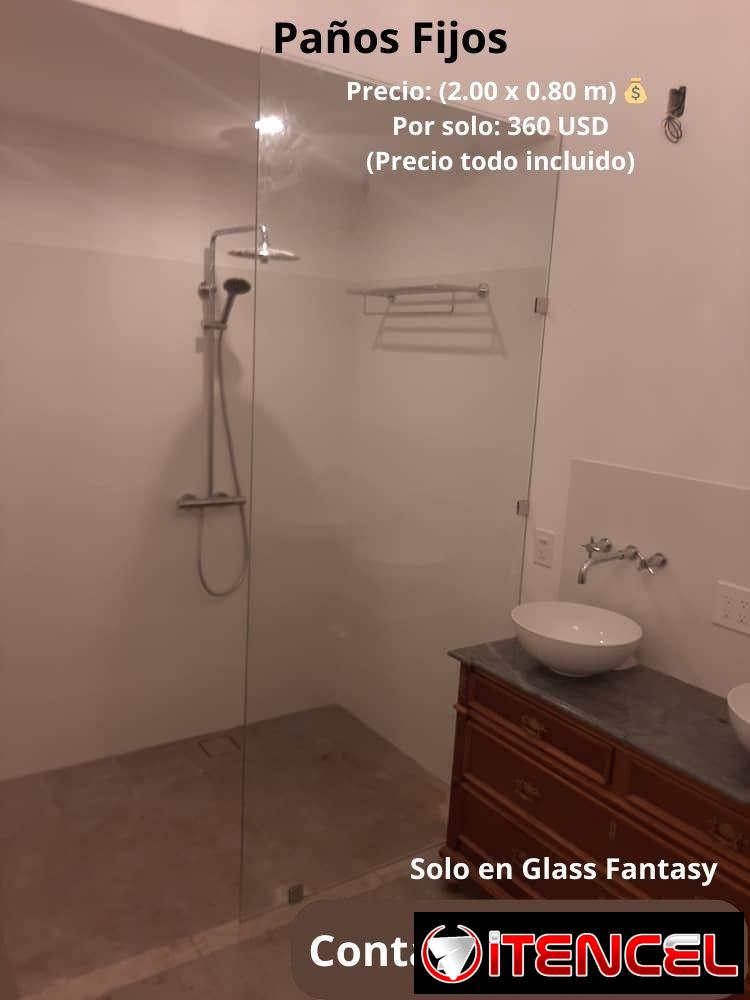 Panos fijos con cristal. Mamparas. Diseño de bañeras con cristal.