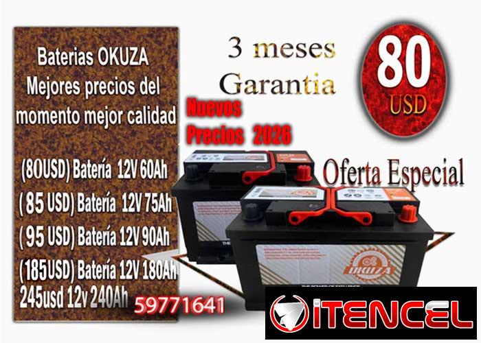 Batería OKUZA japonesa 60,75,90,120,240Ah nuevo año nuevos precios. Los mejores del mercado, mejor calidad, 3 meses de garantía.