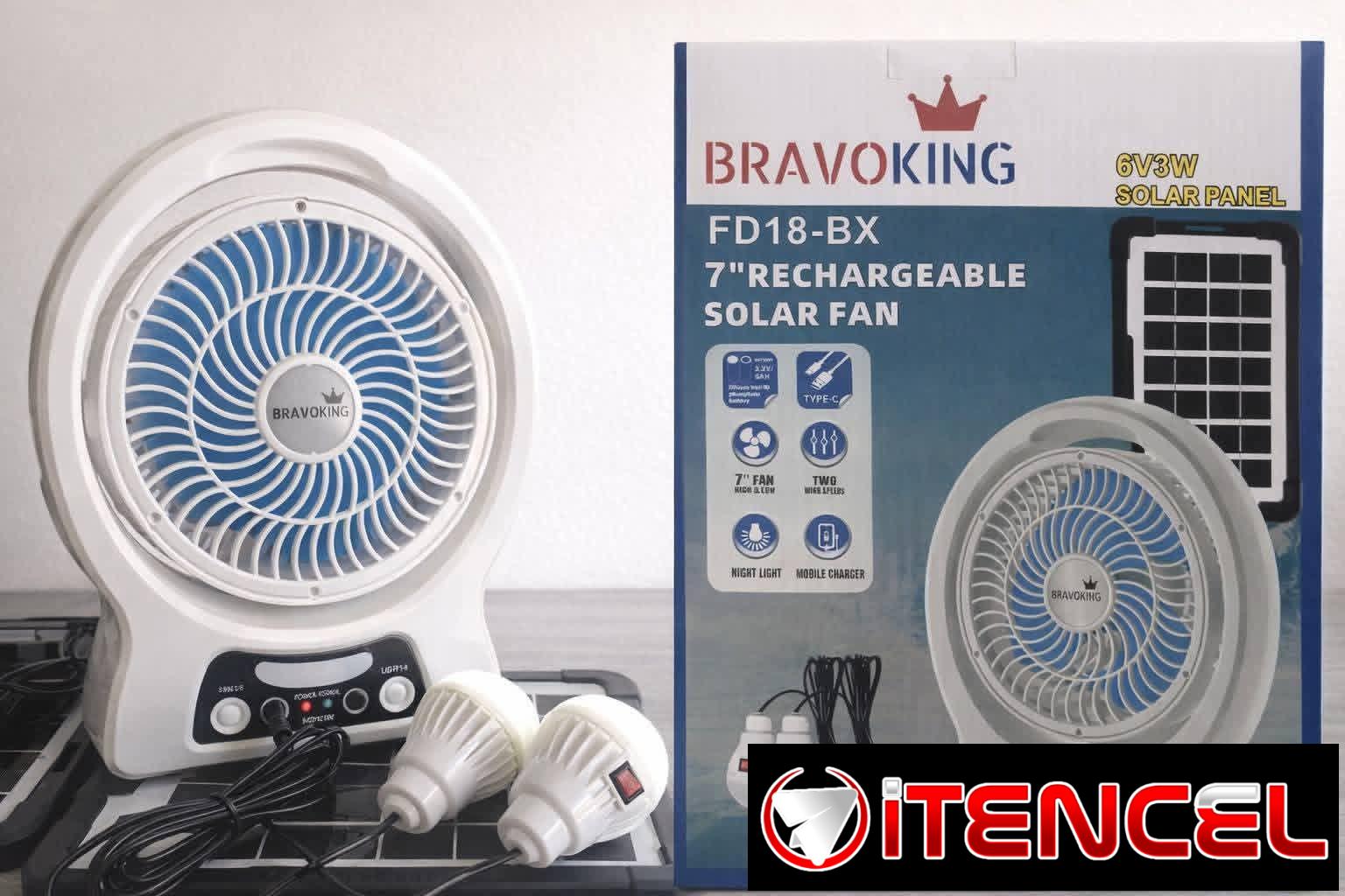 VENTILADOR PORTÁTIL RECARGABLE BRAVOKING DE 7 PULGADAS, MODELO FD18-BX