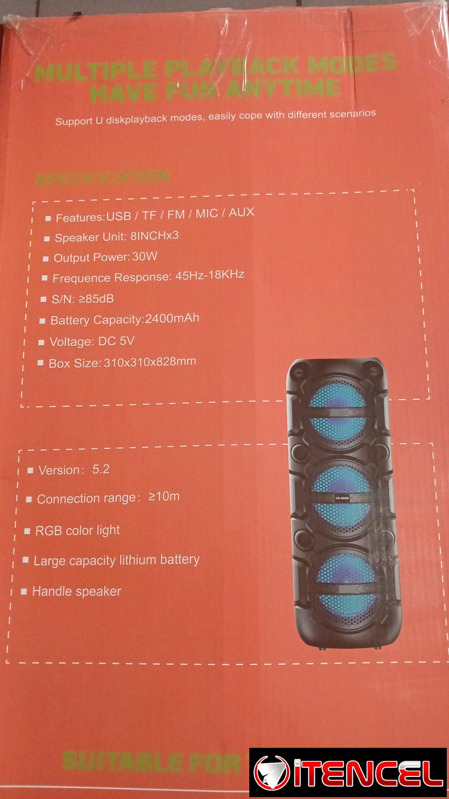 BOCINA GRANDE MARCA BRAVOKING, MODELO CS-8309