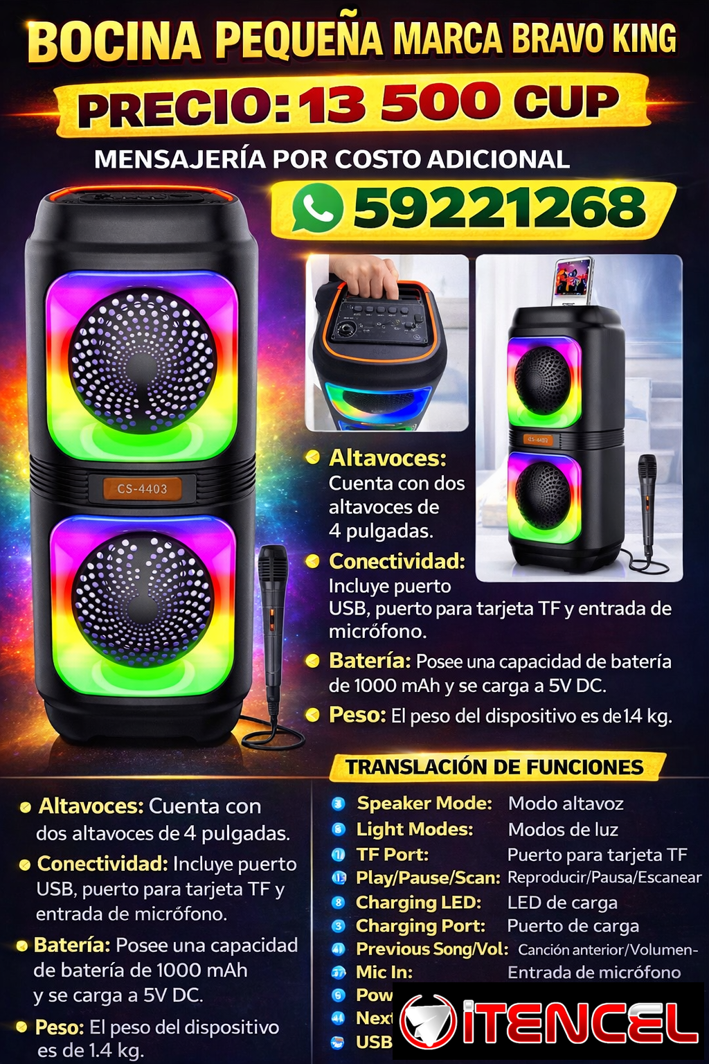 BOCINA PEQUEÑA MARCA BRAVO KING