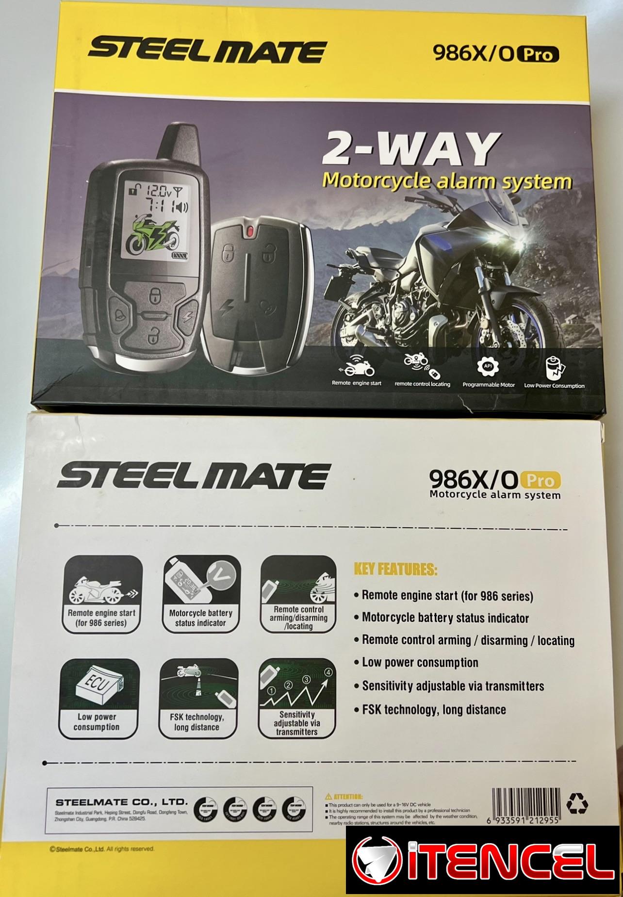 Alarmas STEELMATE de dos vías con llavero vipper y arranque a distancia para motos de combustión