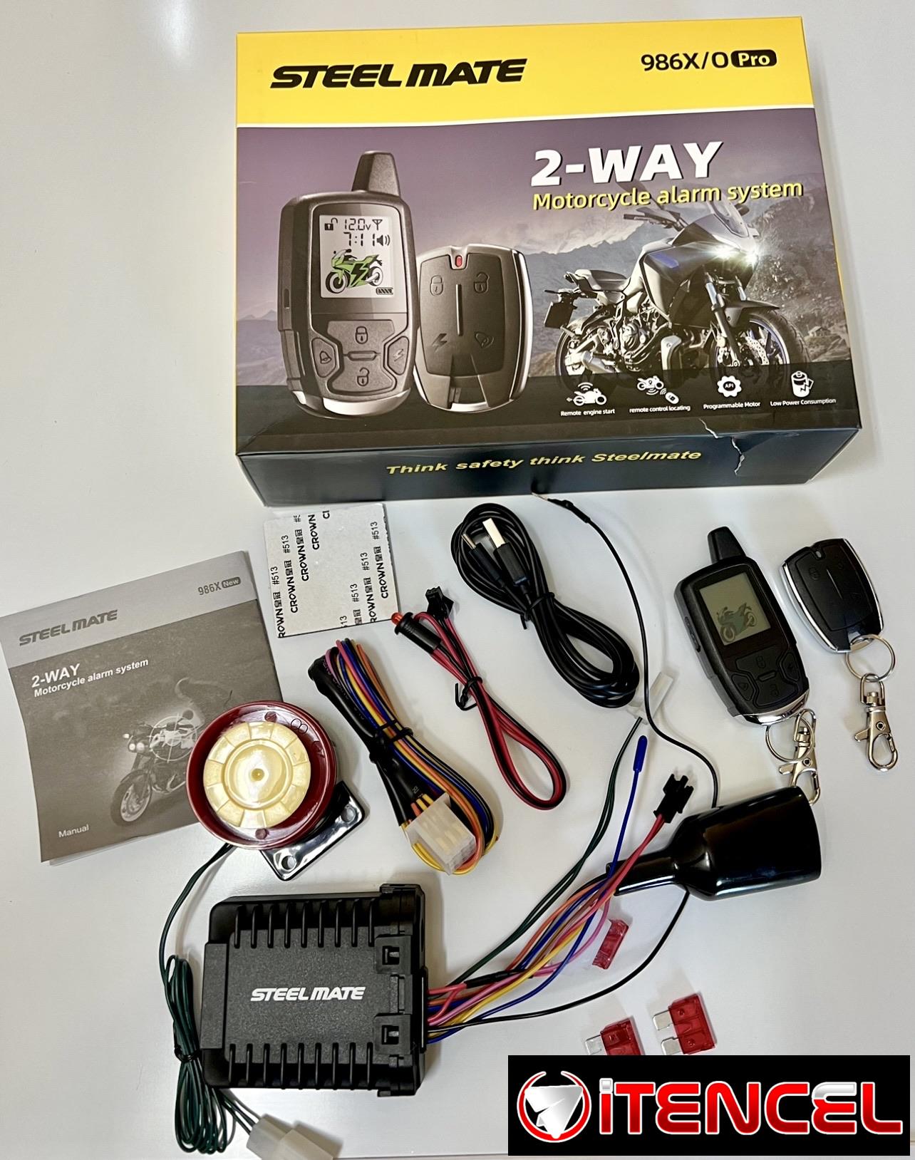 Alarmas STEELMATE de dos vías con llavero vipper y arranque a distancia para motos de combustión