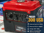Generador eléctrico silencioso portátil inversor a gasolina marca SACO modelo de 1200W.