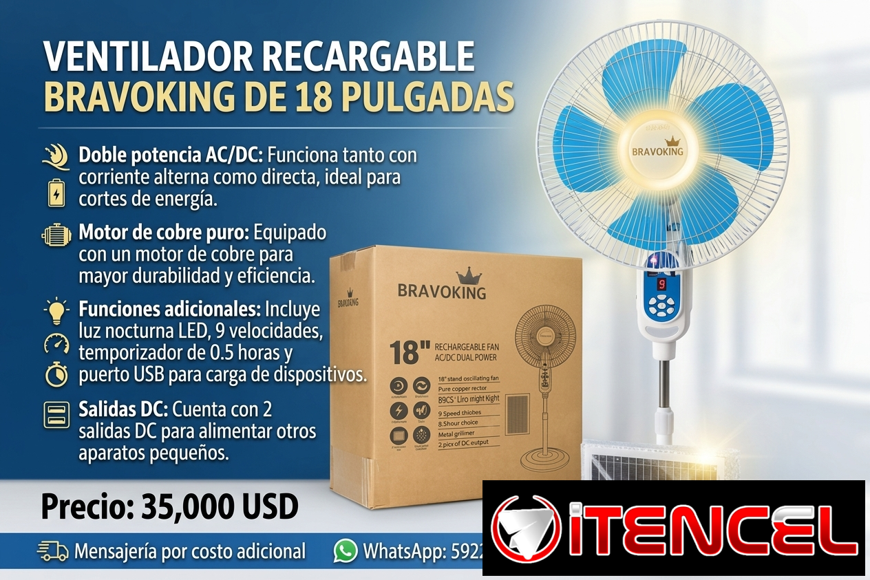 NUEVO Ventilador Recargable BRAVOKING de 18 Pulgadas