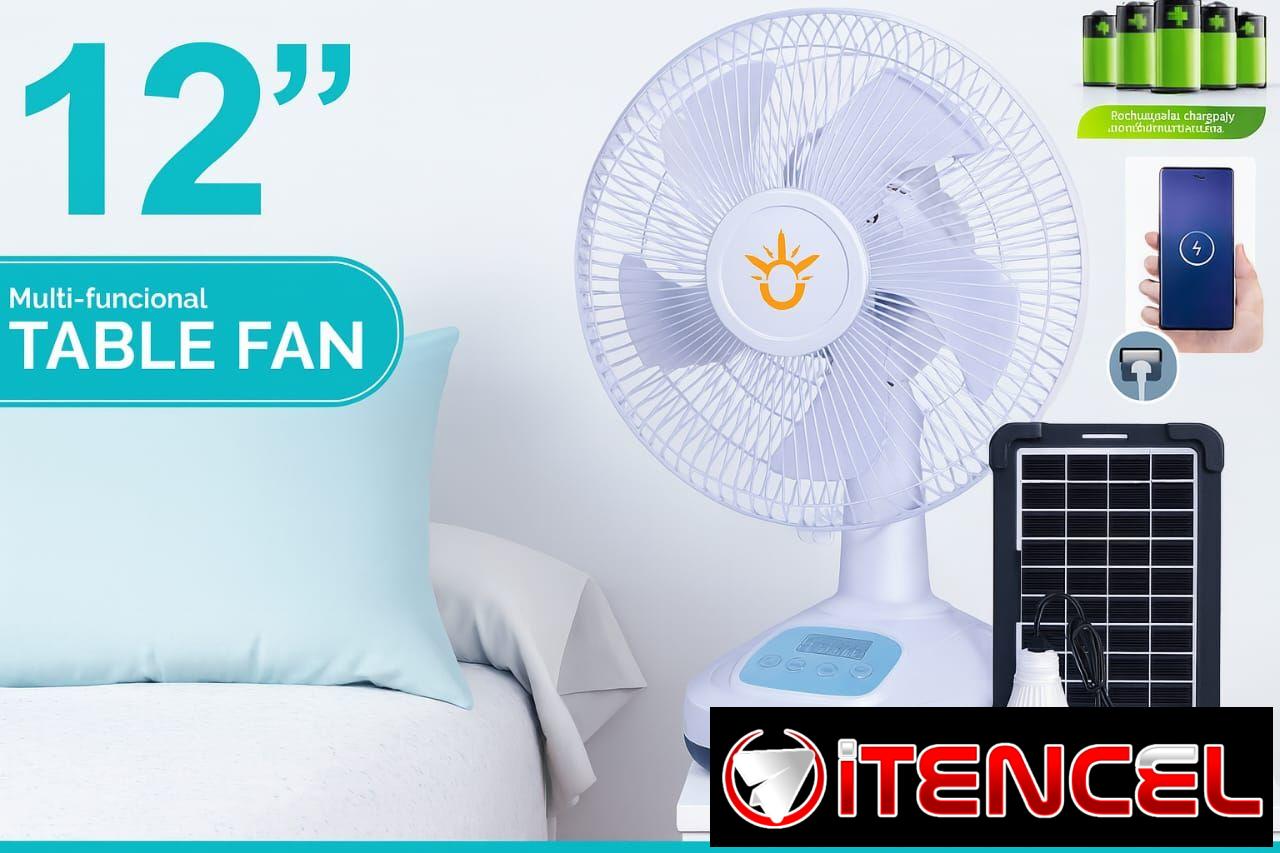 🌬️ Ventilador Recargable de 12” con Panel Solar