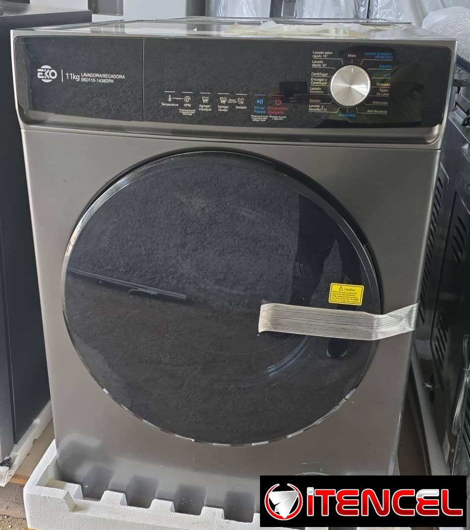 Lavadora automatica de 11 kg, con secadora a vapor, marca EKO.