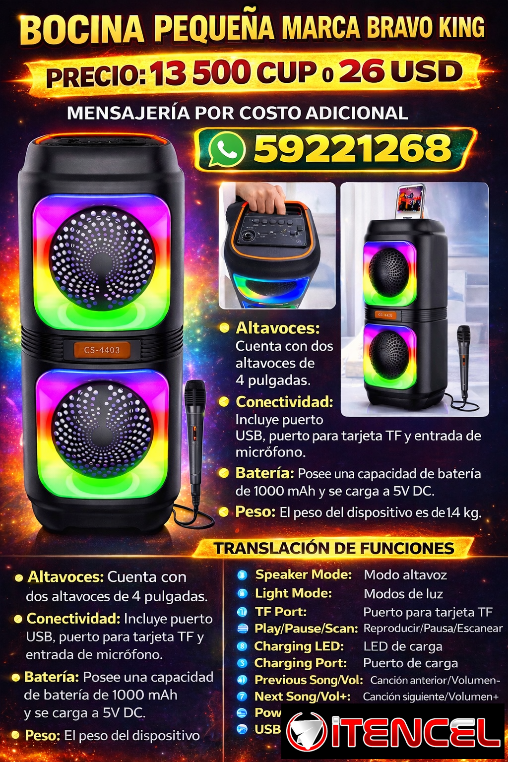 BOCINA PEQUEÑA MARCA BRAVO KING