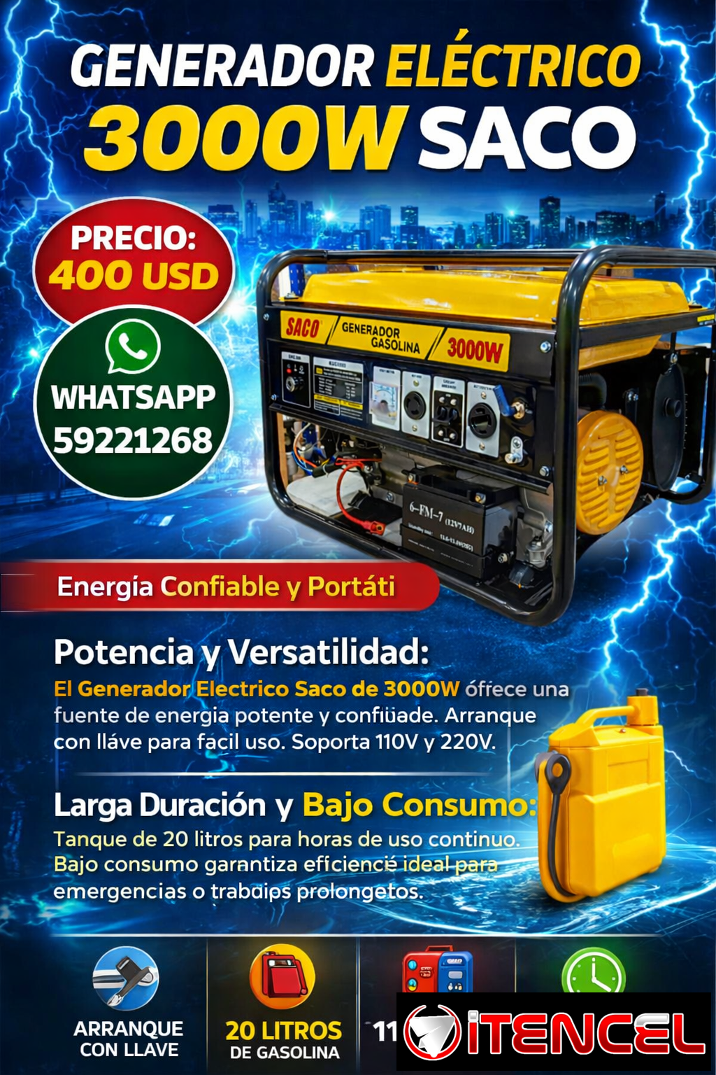 ​⚡ GENERADOR SACO 3000W ⚡