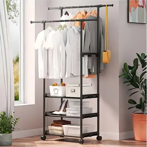 ✅ Organizador 2 en 1 ✅Percha doble con zapatera de 3 niveles y ruedas 💰Precio : 35 USD