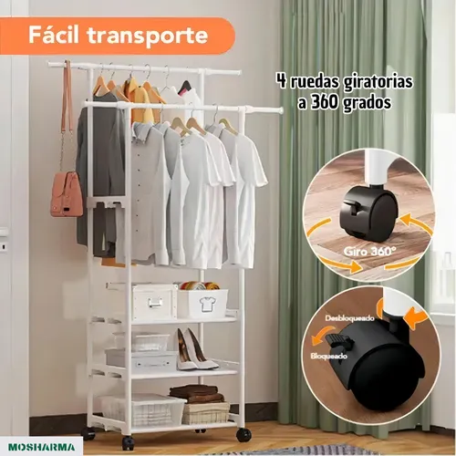✅ Organizador 2 en 1 ✅Percha doble con zapatera de 3 niveles y ruedas 💰Precio : 35 USD