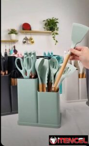 👩🏻🍳Set de utensilios para cocina de silicona de 19 piezas, incluyendo la tabla para picar.