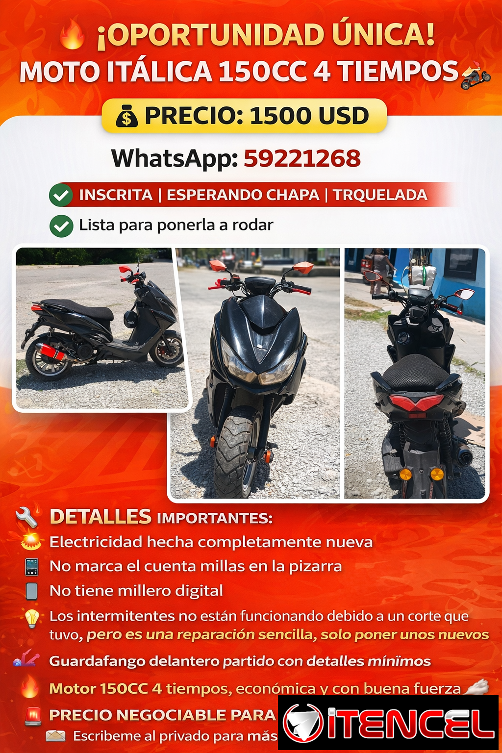 MOTO ITÁLICA 150CC 4 TIEMPOS 🏍️🔥