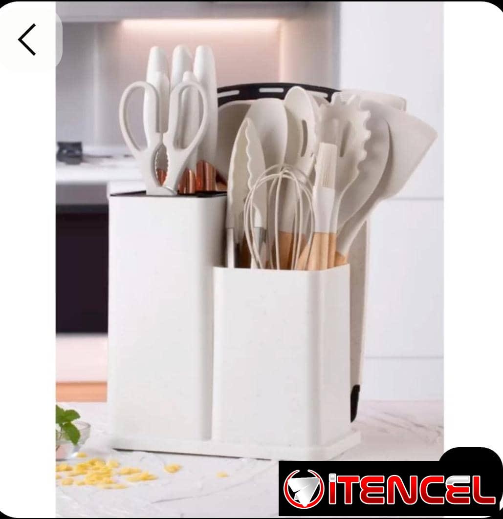 👩🏻‍🍳Set de utensilios para cocina de silicona de 19 piezas, incluyendo la tabla para picar.