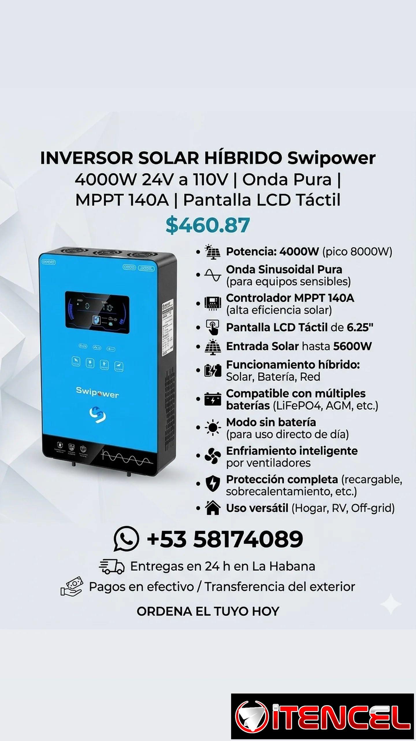 Inversor Solar Híbrido 4000W 24V a 110V