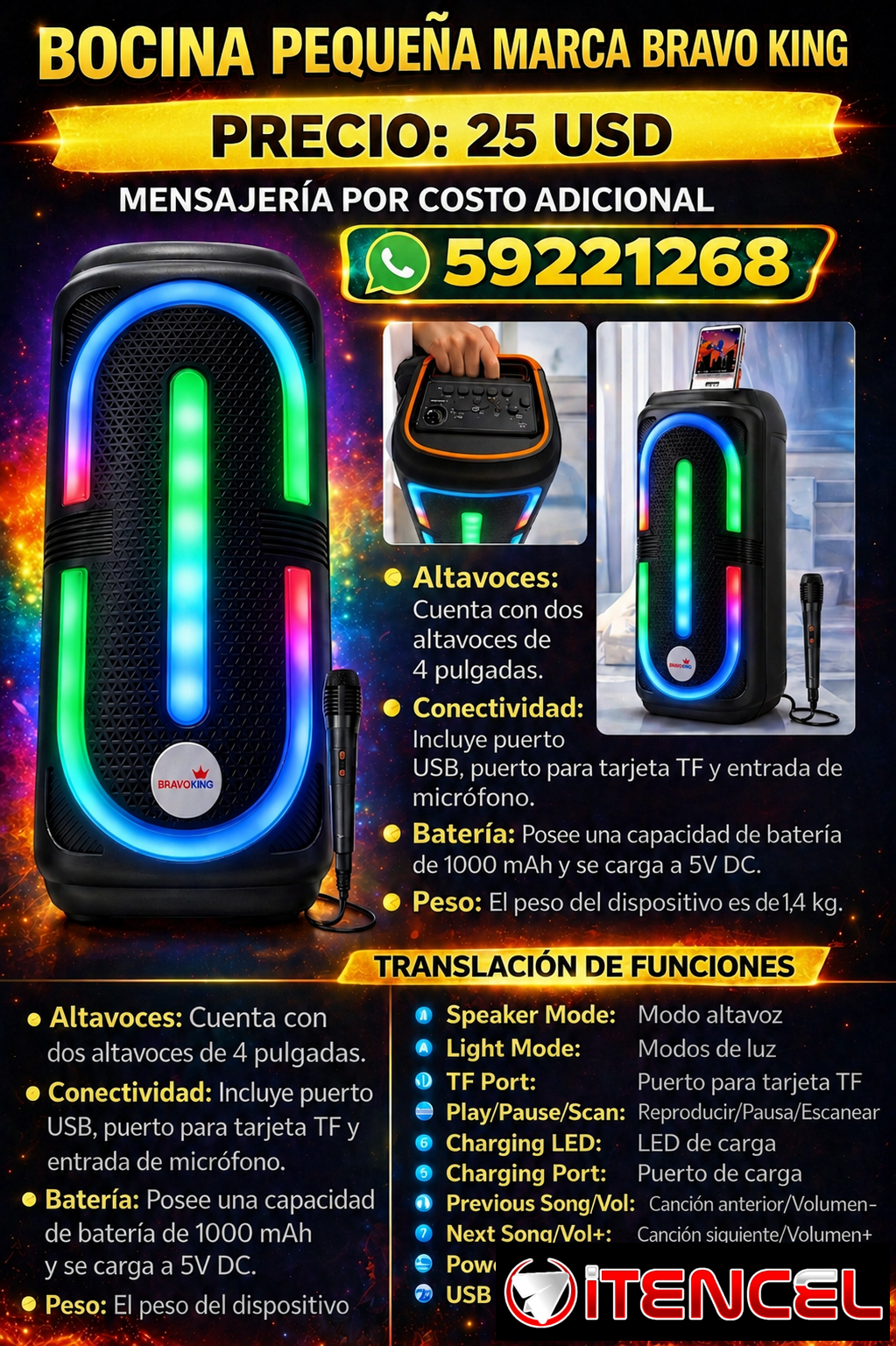 BOCINA PEQUEÑA MARCA BRAVO KING