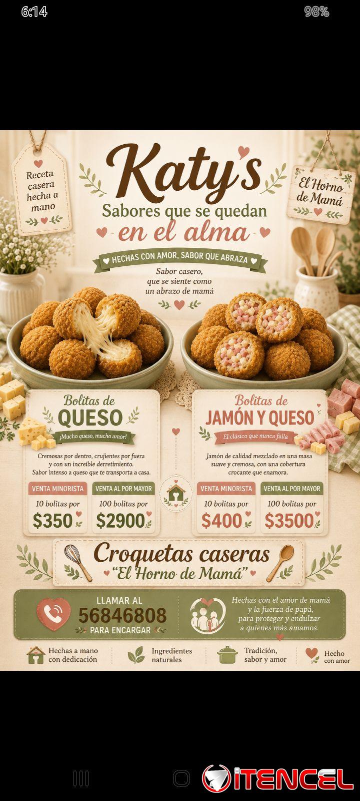 Venta de Croquetas DITU de Pollo, jamón y queso, Bolitas de Queso, Bolitas de Jamón y Queso. Además de vender Panetelas y Cakes.