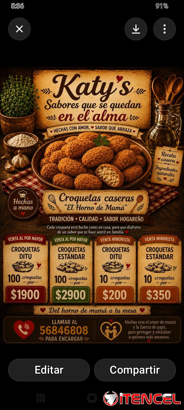 Venta de Croquetas DITU de Pollo, jamón y queso, Bolitas de Queso, Bolitas de Jamón y Queso. Además de vender Panetelas y Cakes.