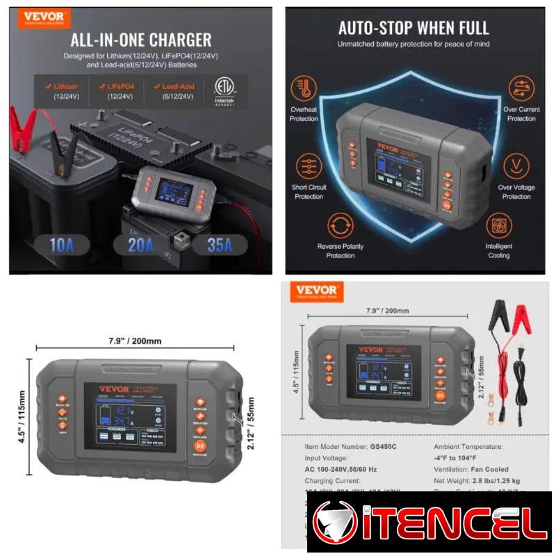 Cargador inteligente VEVOR de 6,12 y24V 35A