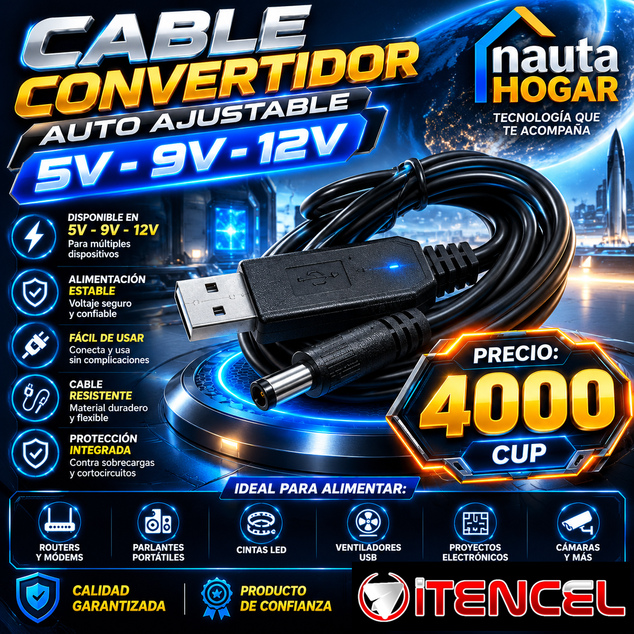 Cable adaptador USB-DC para router nauta hogar