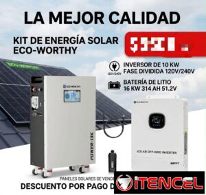 ⚡️KIT SOLAR ⚡️ Inversor eco-worthy de 10 kw Fase dividida 120/ 240v Batería de litio 16 kw 314 ah, 51.2 v 6200 USD 💵 MENSAJERÍA IN