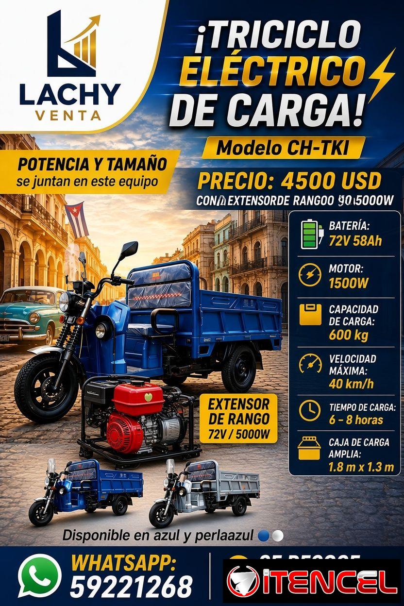 ¡TRICICLO ELÉCTRICO DE CARGA GRANDE – MODELO CH-TKI180! INCLUYE EXTENSOR DE RANGO 72V / 5000W