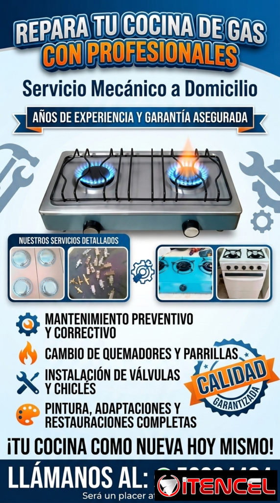 Mecánico de cocinas de gas a domicilio sin costo adicional